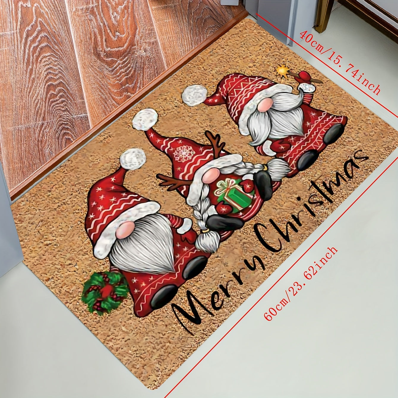 Christmas Gnome Door Mat Durable Polyester Dirt Resistant 1cm Thick