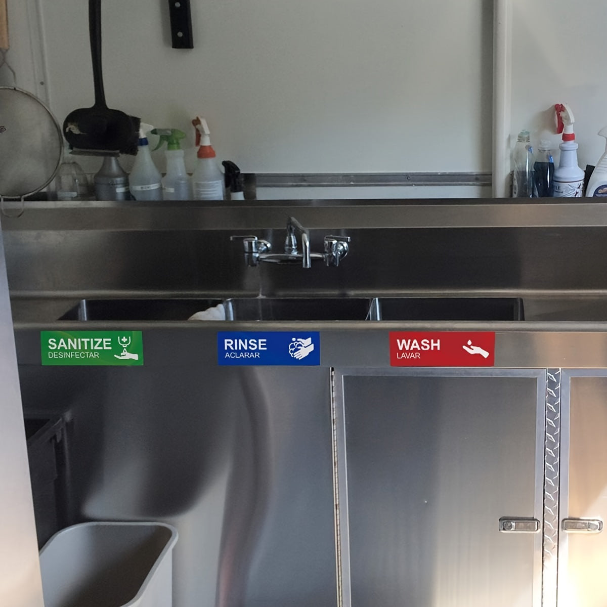 Water Resistant Paper Adhesive Signs for Kitchen Sink Labeling Set for Restaurants Food Trucks and Dishwashing Stations