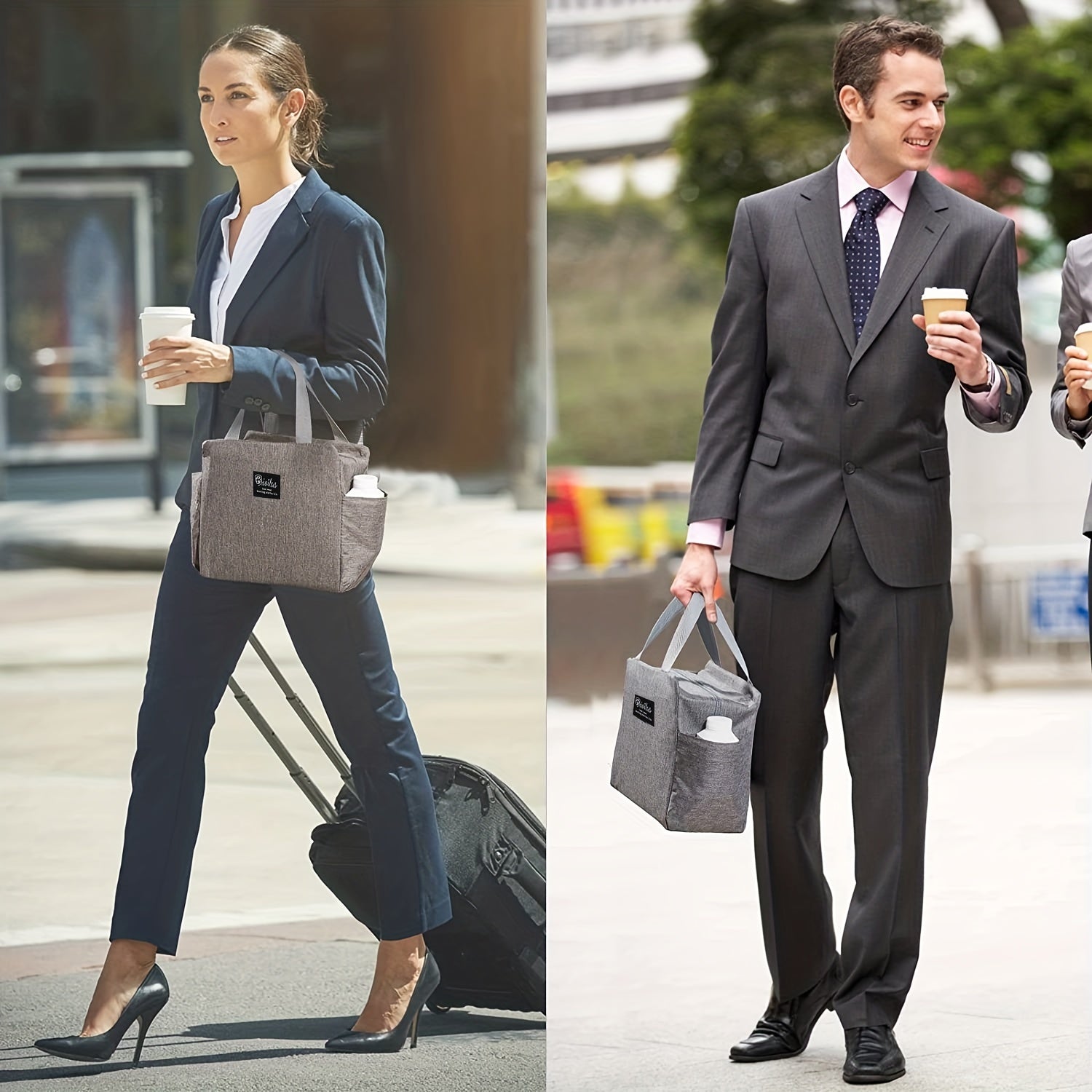 Insulated Lunch Bag with Dual Side Pockets and Thermal Tote for School and College