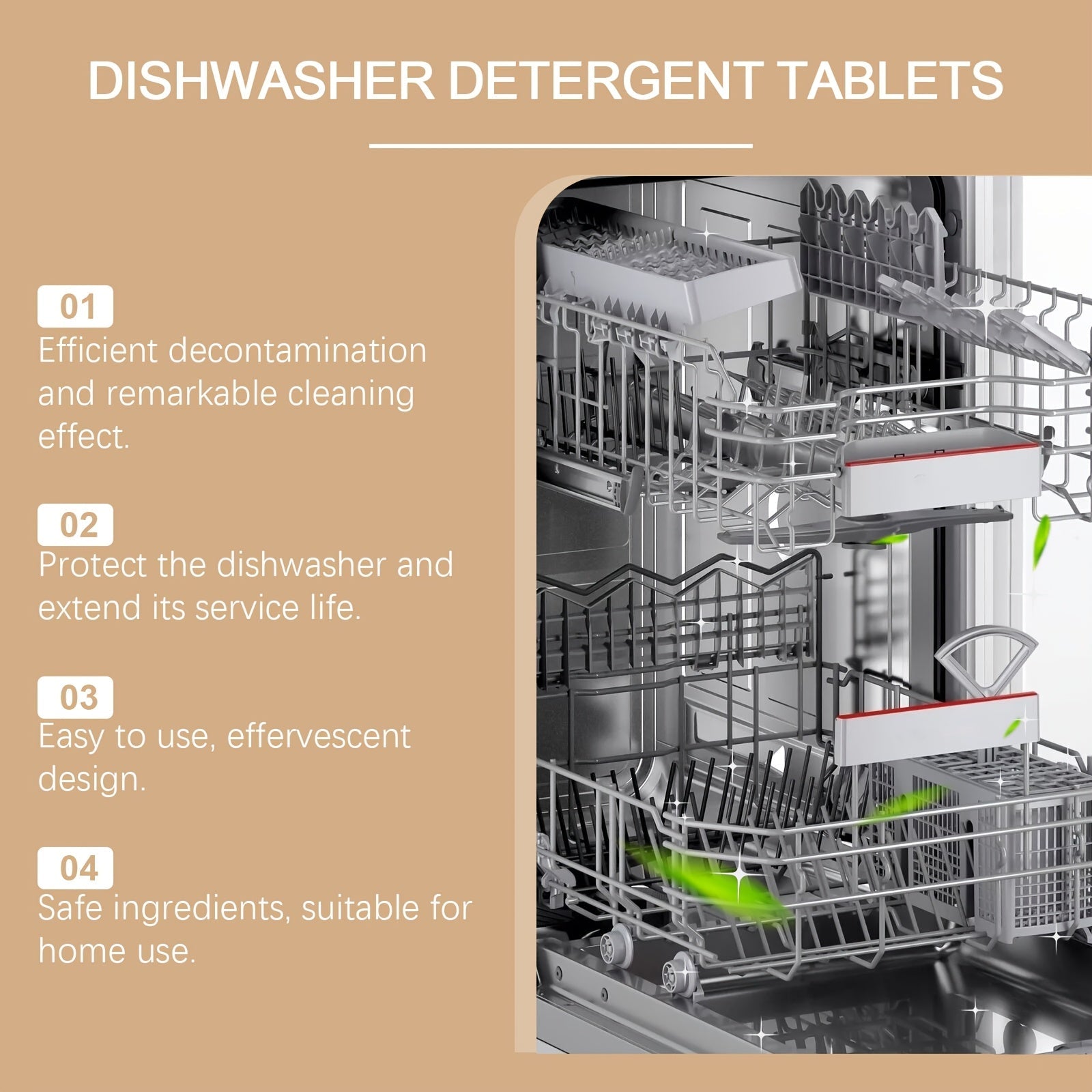 6-Count Dishwasher Detergent Tablets with Sodium Bicarbonate for Residue-Free Cleaning