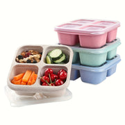 Reusable BPA-Free Meal Prep Container with Transparent Lid, 4 Compartments, Wheat Straw