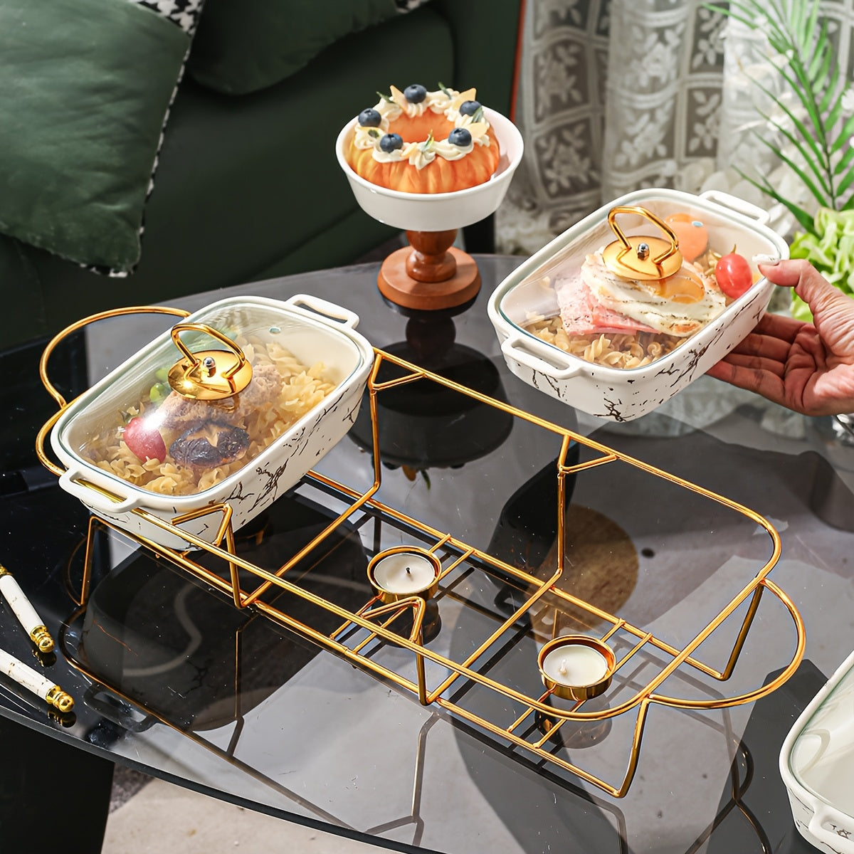 Juego de almacenamiento de cerámica de 3 bandejas para cocina, comedor y eventos al aire libre