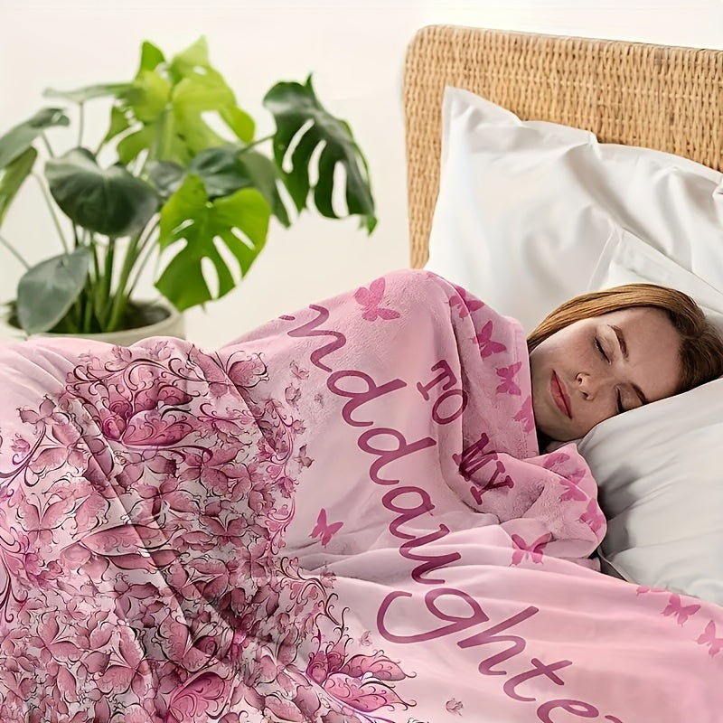 Pink Flannel Throw Blanket for Granddaughter Soft Cozy Warm Gift for Couch Bed Sofa