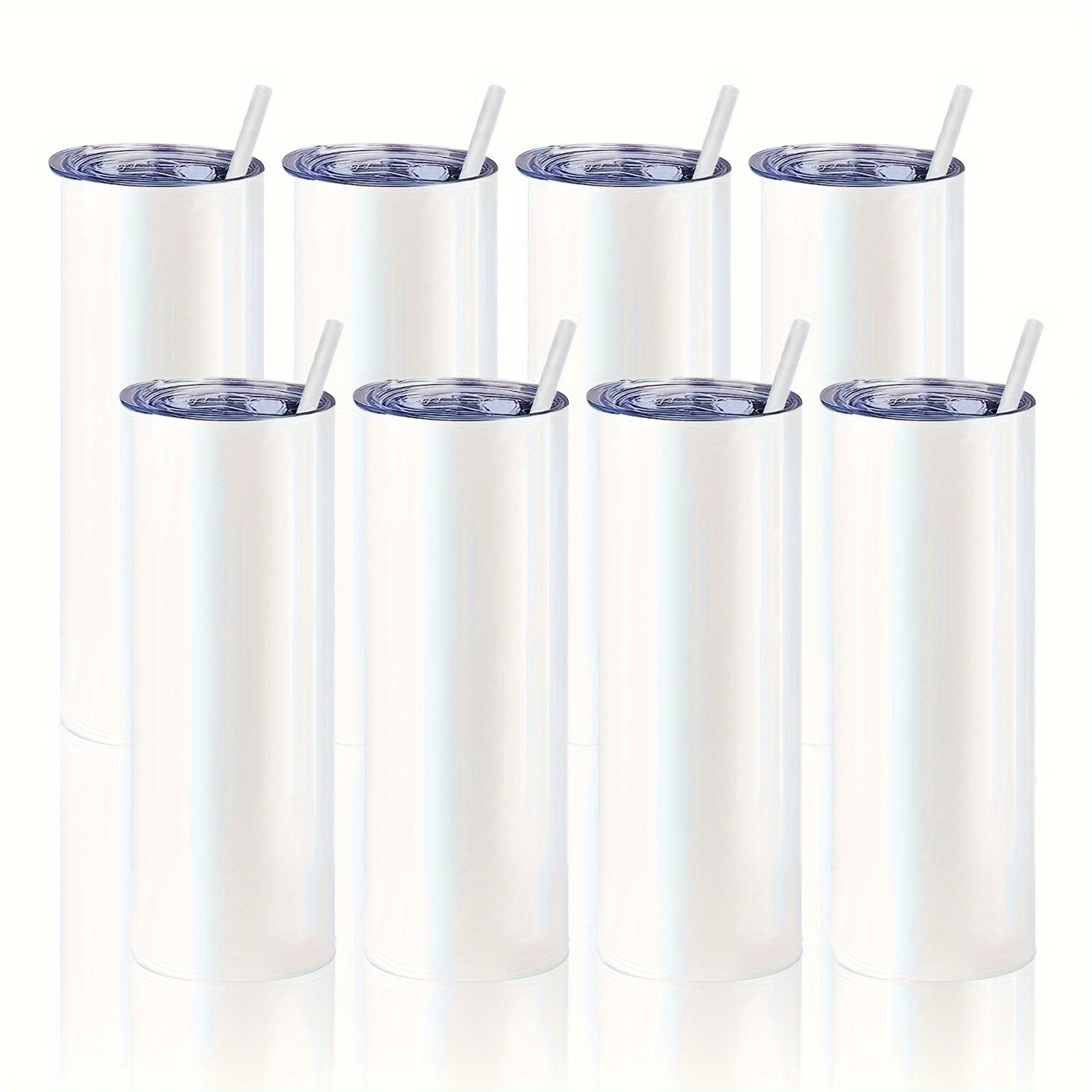 Set of 8 Stainless Steel Tumblers 20oz Leakproof Lids and Straws BPA-Free