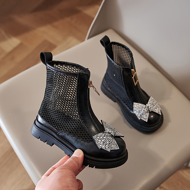 Girls Summer Mesh Boots with Openwork Design Bowknot and Round Toe