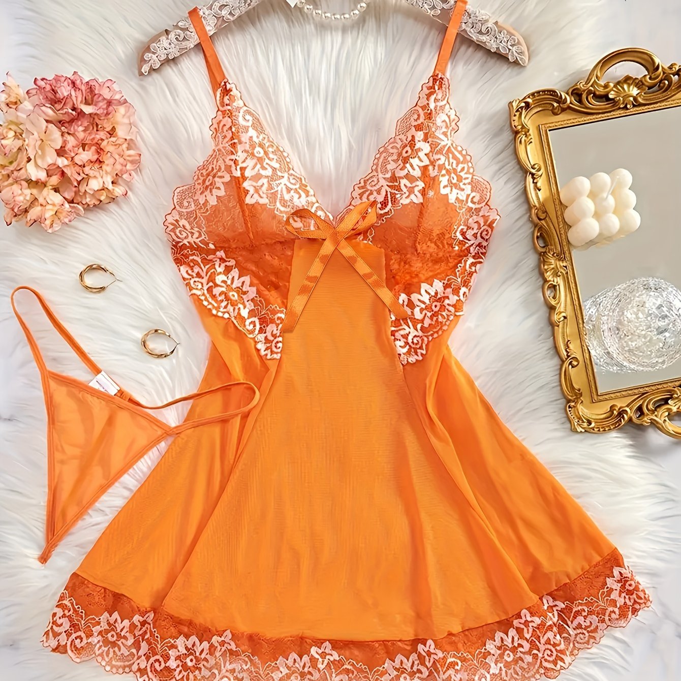 Women's Lace Lingerie Set with Thong and Adjustable Straps