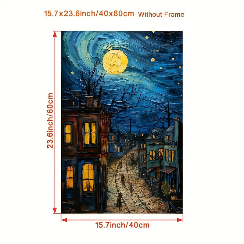 Starry Night Canvas Wall Art Print Oil Painting Reproduction Vertical Portrait Decor