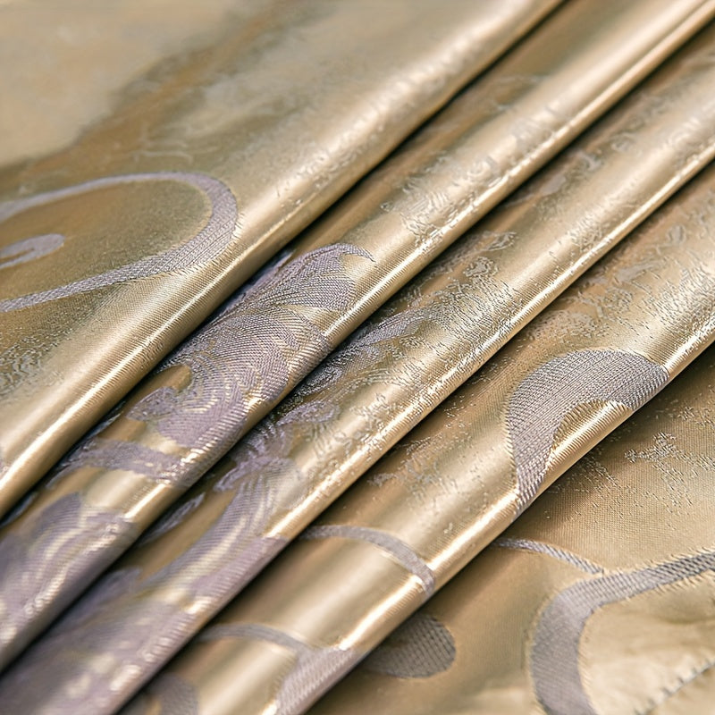 3-Piece Satin Jacquard Bedding Set with Duvet Cover and Pillowcases Golden Contemporary Bedroom Guest Room