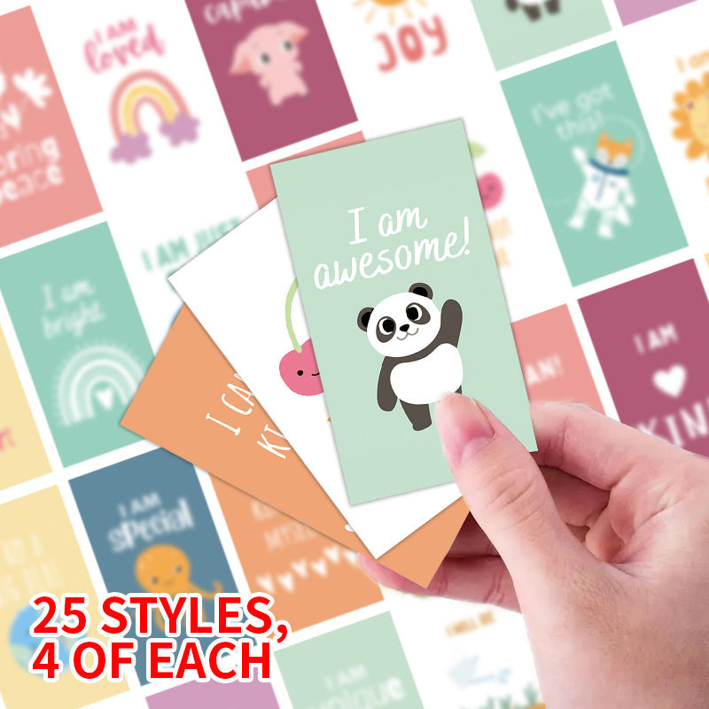 Set of 100 Inspirational Affirmation Cards with 25 Unique Designs for Encouragement and Gratitude