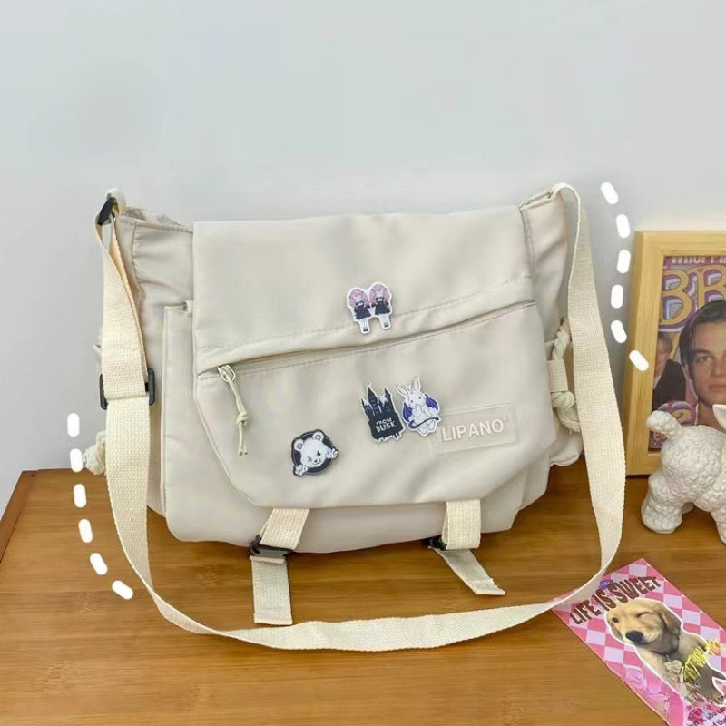 Ayollar uchun Preppy yelka sumkasi, sozlanadigan kamar, zip yopilishi, dog'ga chidamli, to'liq rang