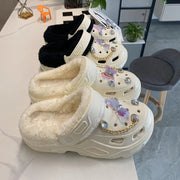 Women's Warm Plush Lined Shoes with Butterfly Heels and Bear Accessories