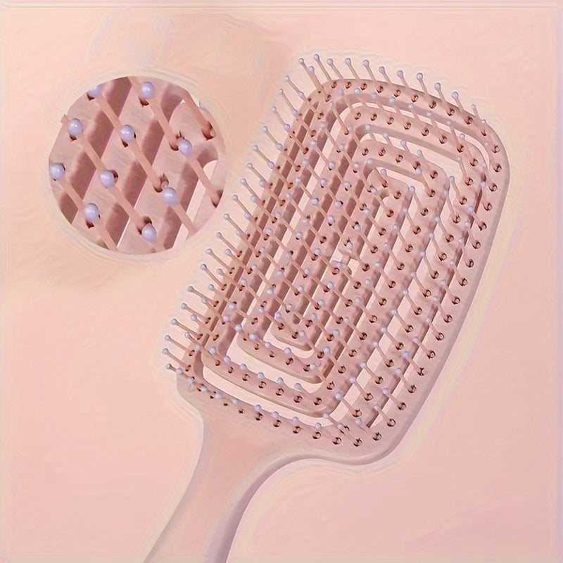 Large Curved Hair Comb with Rubber Bristles for Volume and Scalp Massage