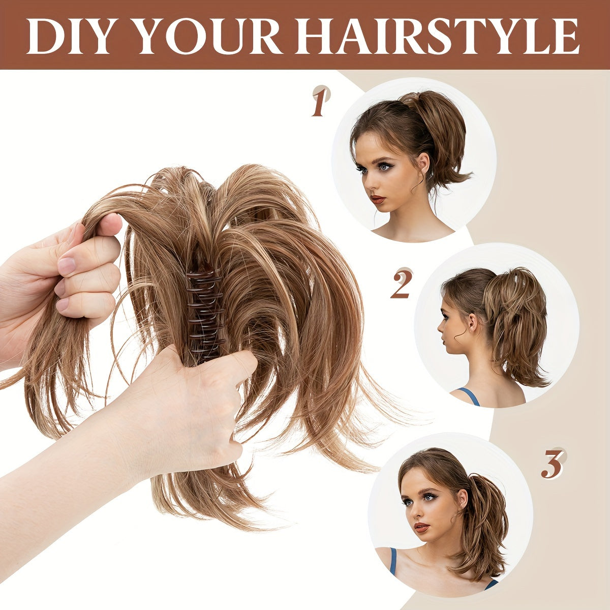 Women Synthetic Wavy Hair Extension Claw Clip Short Braided Hair