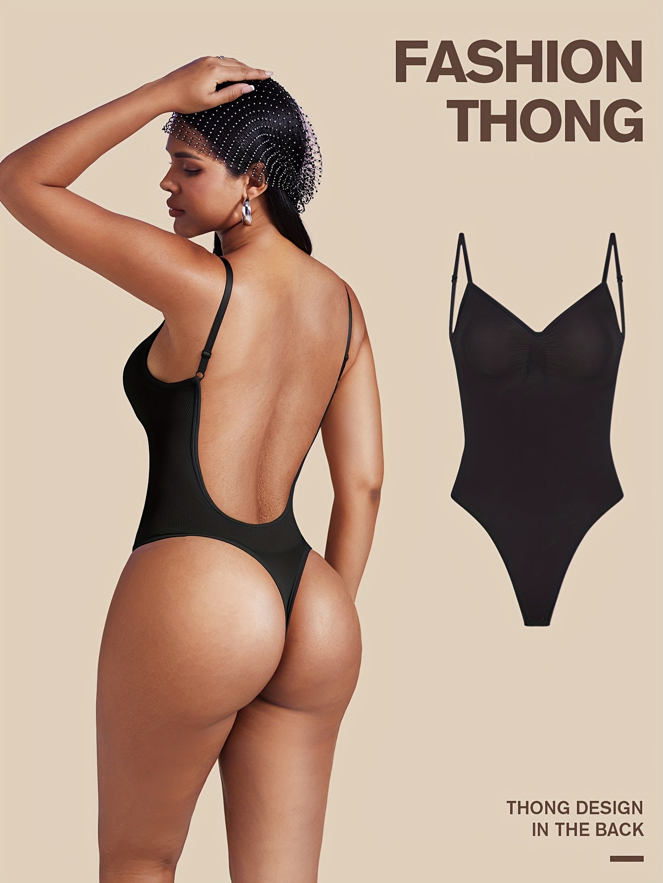 Body de mujer sin espalda de color sólido con soporte bajo y tela de punto