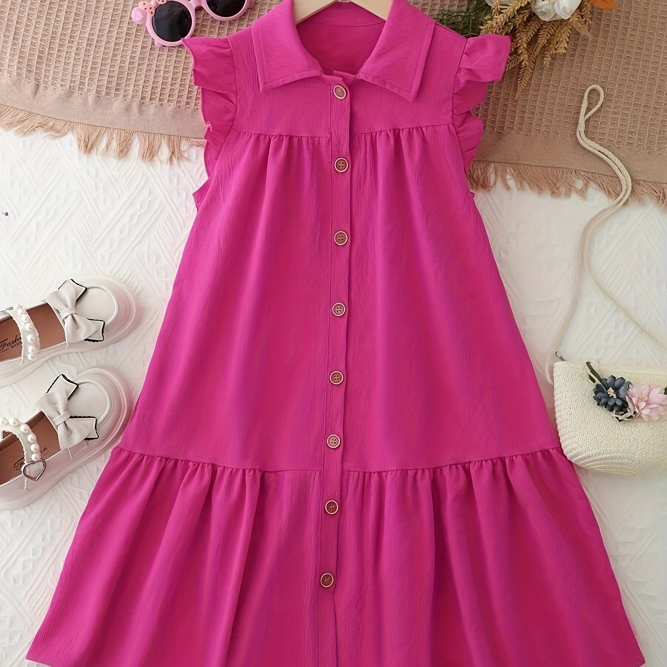 Teen Women's Solid Color Loose Fit Dress Made of 100% Polyester Woven Fabric