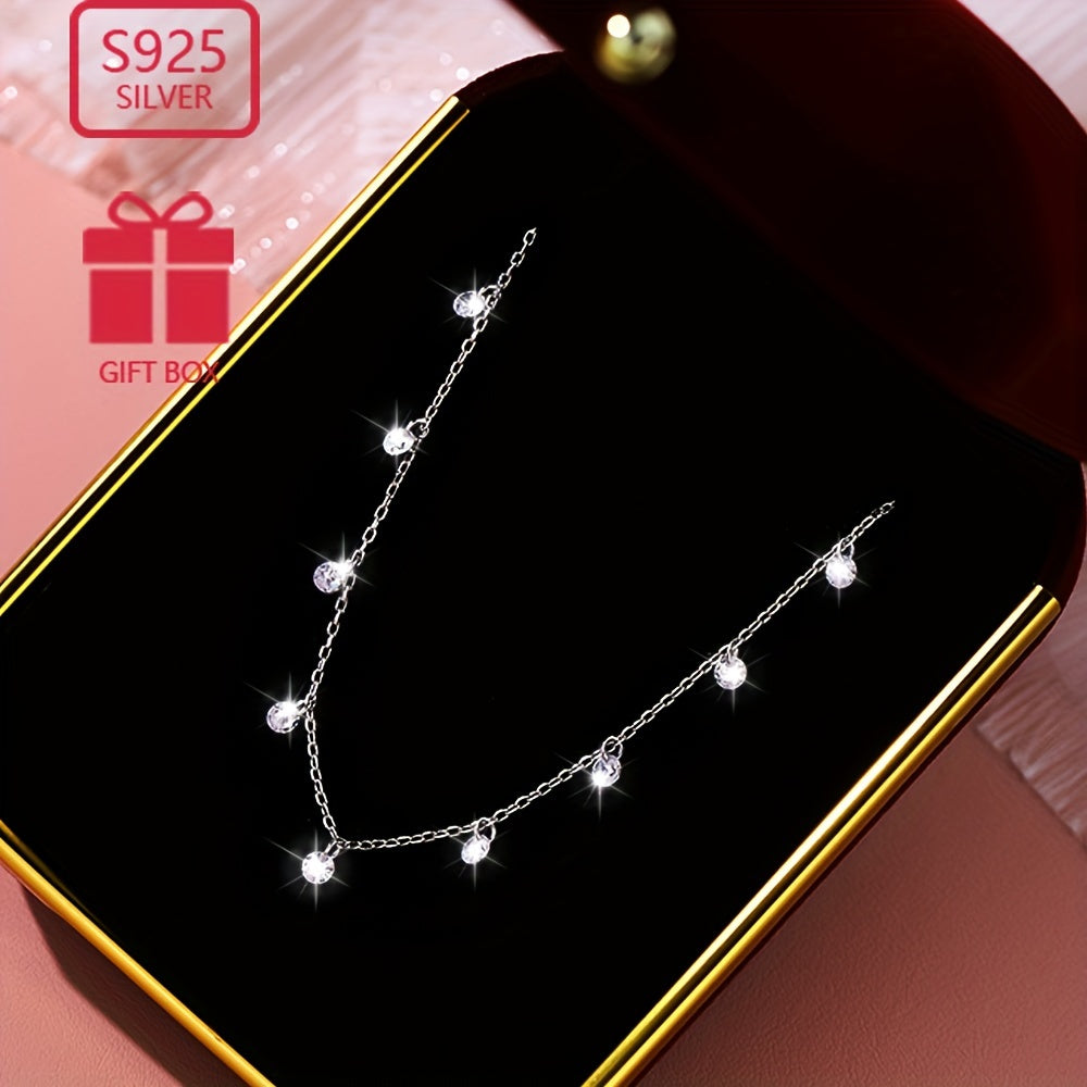 Women's Silver Necklace with Zirconia Inlays, Lightweight and Hypoallergenic