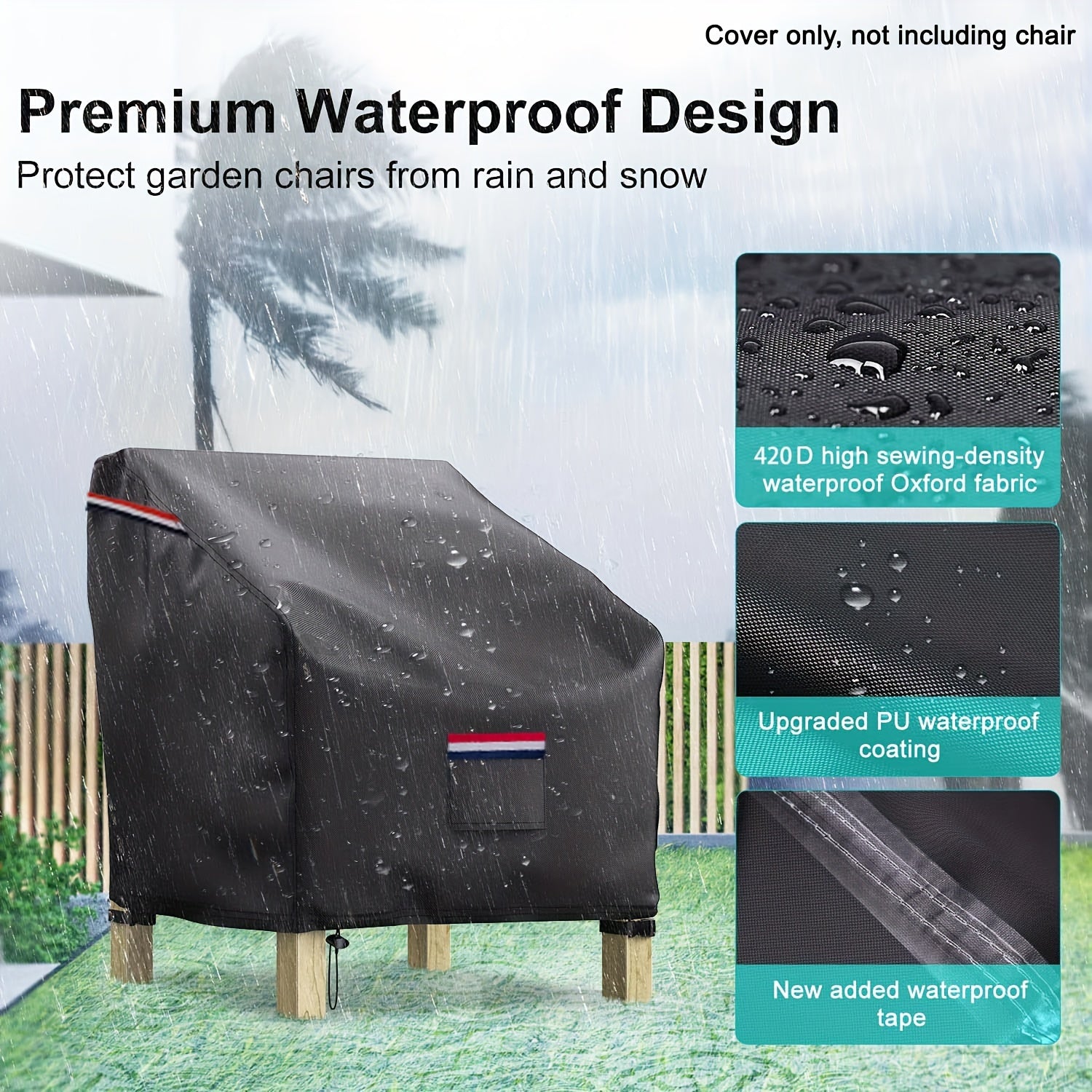 Heavy Duty Outdoor Patio Adirondack Chair Cover Black 32x34x36 Inches Waterproof Dustproof