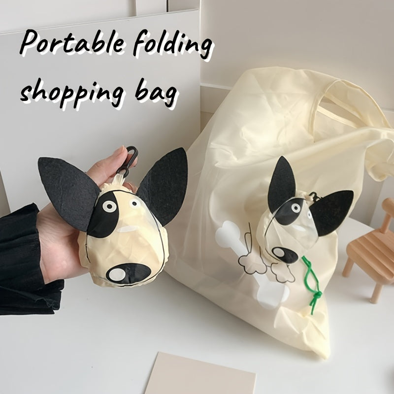 Reusable Polyester Grocery Bag with Cartoon Dog Design, Spacious, Foldable Tote