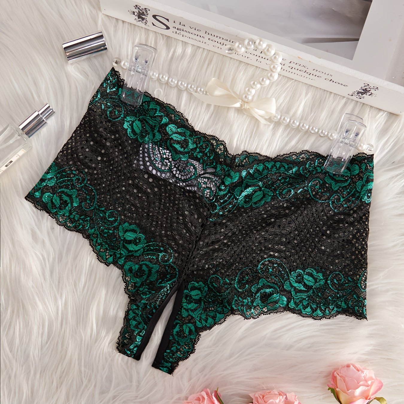 Women's Plus Size Lace Trim Mid-Rise Panties Red and Black Contrast Stretch Underwear