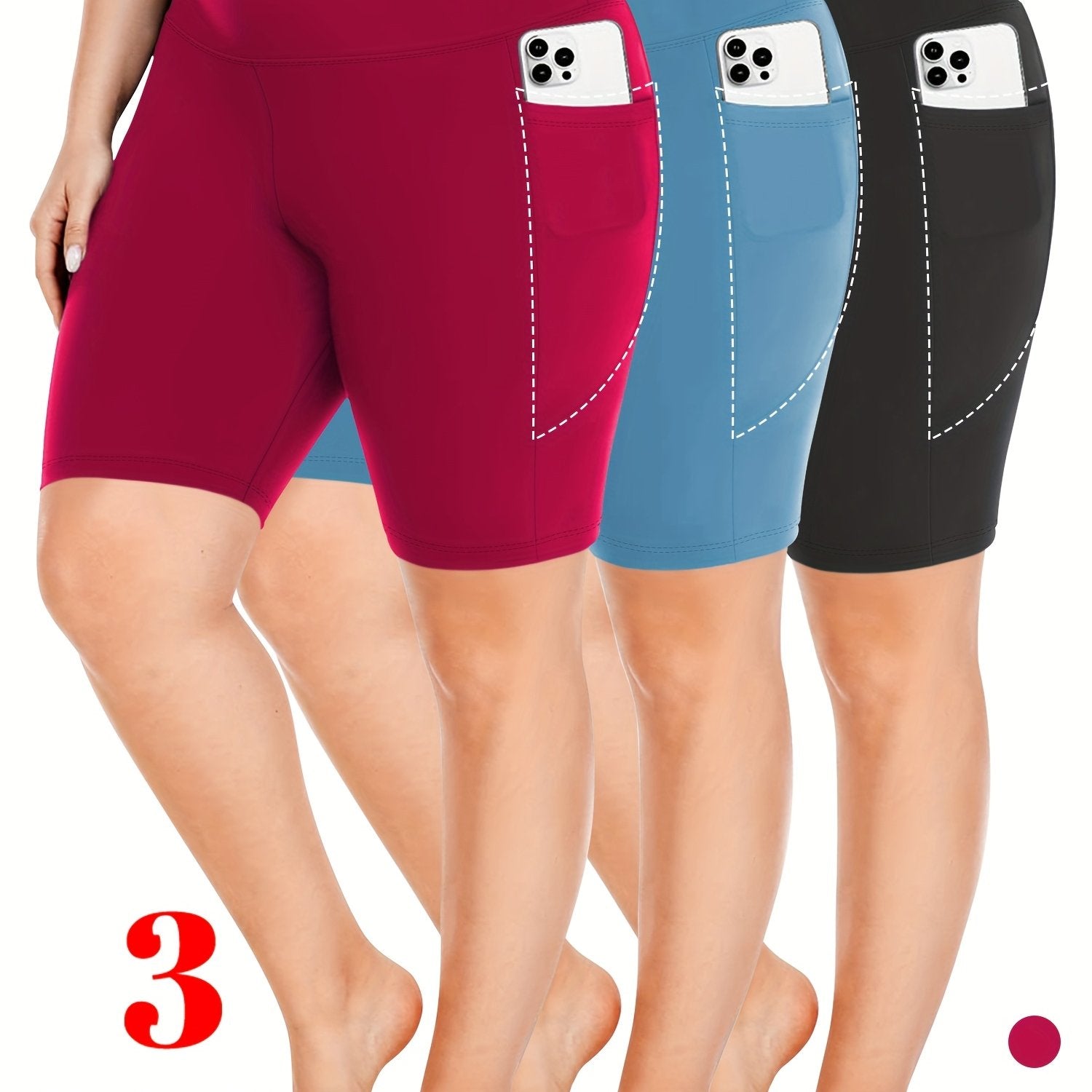 Women's High-Waisted Crescent Pocket Pants 5-Inch Large Size 3-Pack