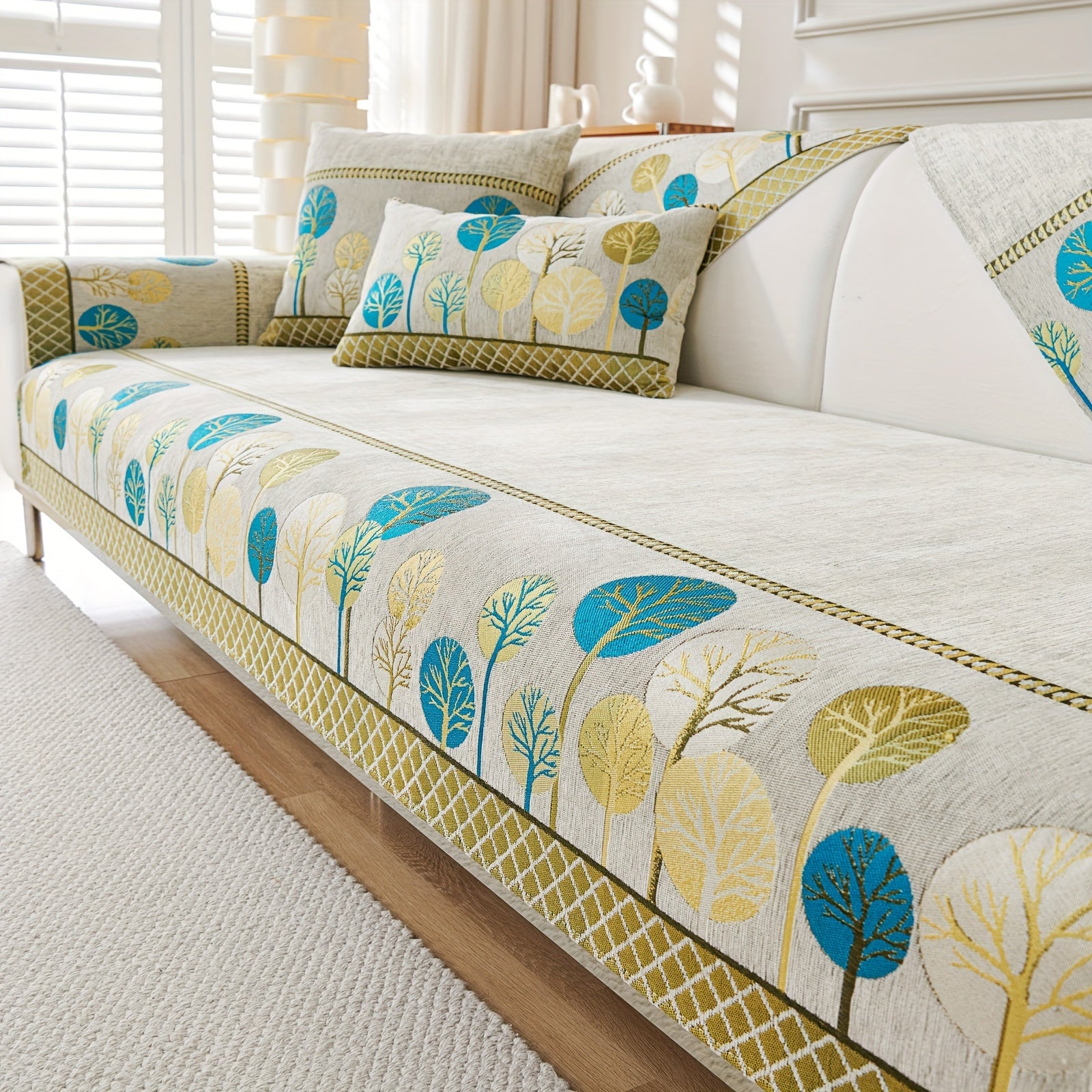 Bohemian Moonlit Trees Sofa Cover for Single to Quadruple Seaters Pet-Friendly Machine Washable Viscose