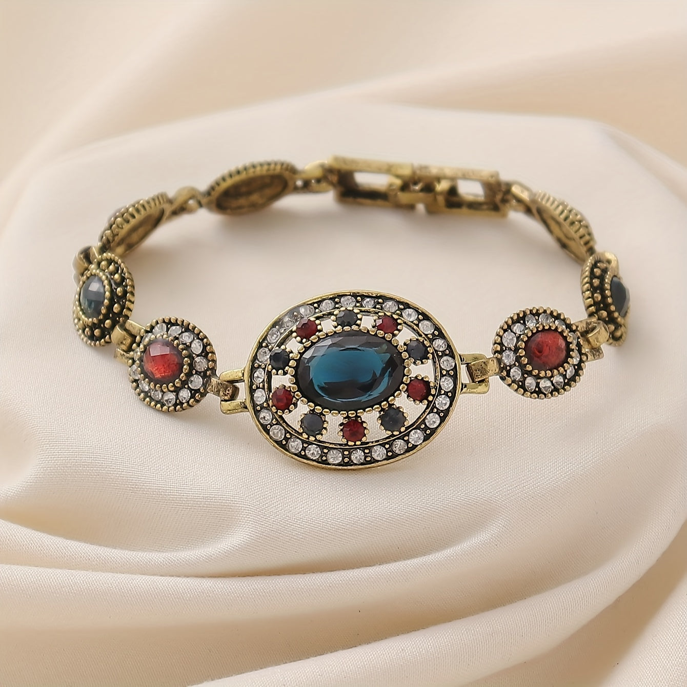 Women's Vintage Palace Style Bracelet with Water Diamonds and Geometric Starburst Design