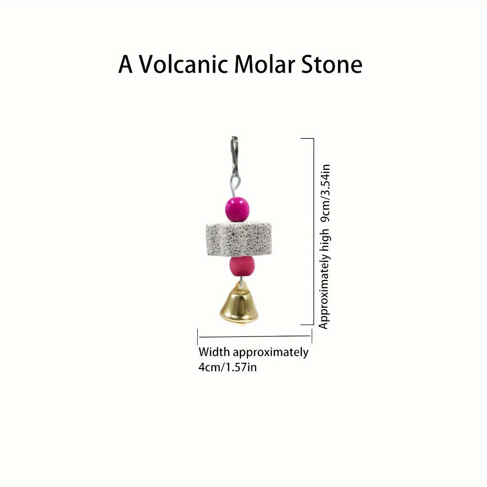 To‘g‘riqni maydalash toshi, qush qafasida gullar shaklida qo‘ng‘iroq bezakli mineral o‘yinchoq.