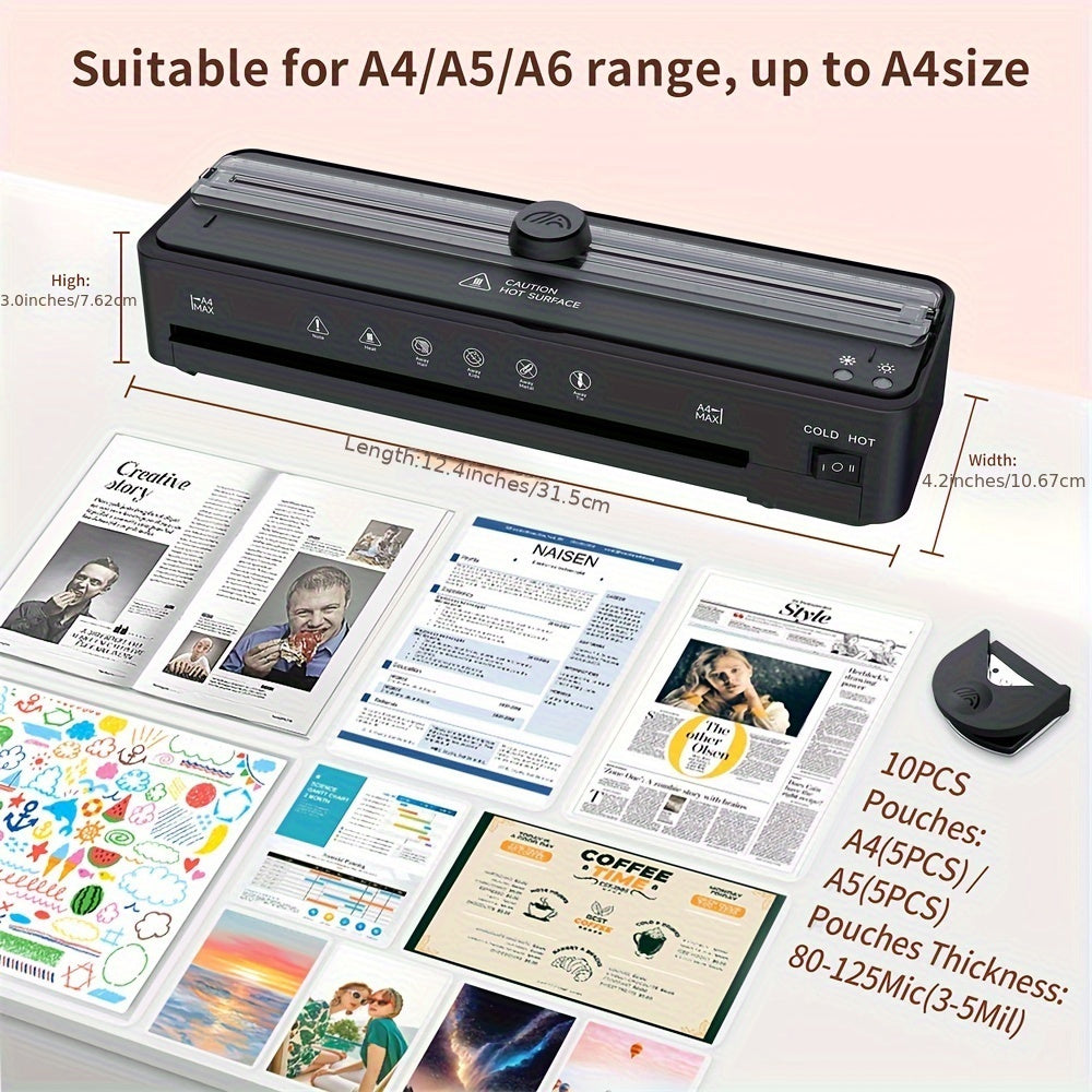 A4 Laminator Machine with Cutter Corner Rounder 10 Pouches Cold Thermal Fast Warm-Up