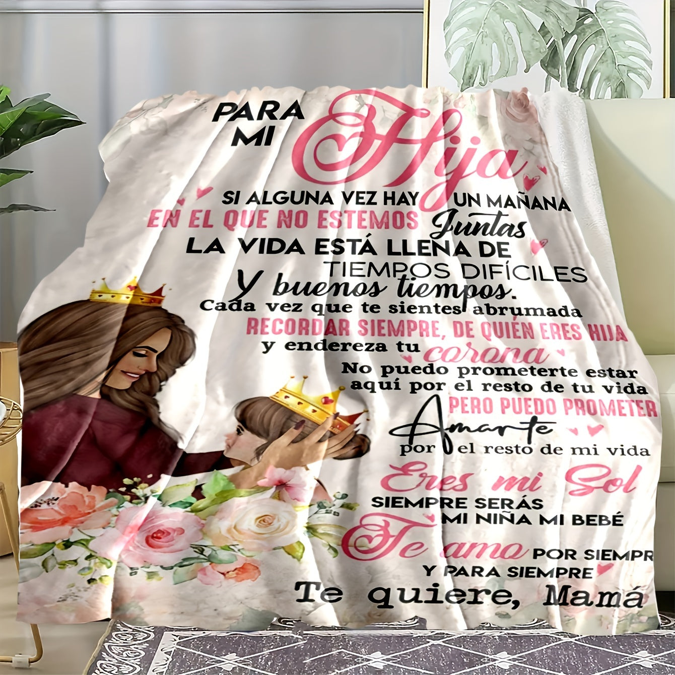 Hypoallergenic Flannel Throw Blanket with Spanish Letter Design for Daughter Durable Cozy Machine Washable All Seasons