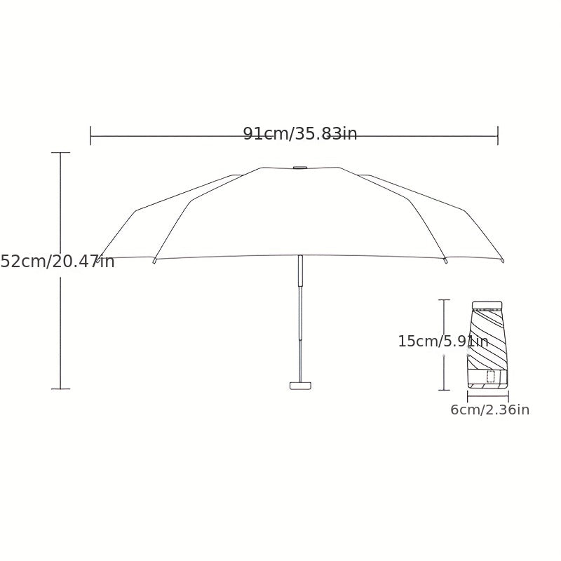 Mini quyosh soyasi, yomg'ir soyasi, UV himoyasi bilan 6-burilishli parasol, ko'chirish uchun qulay va engil.