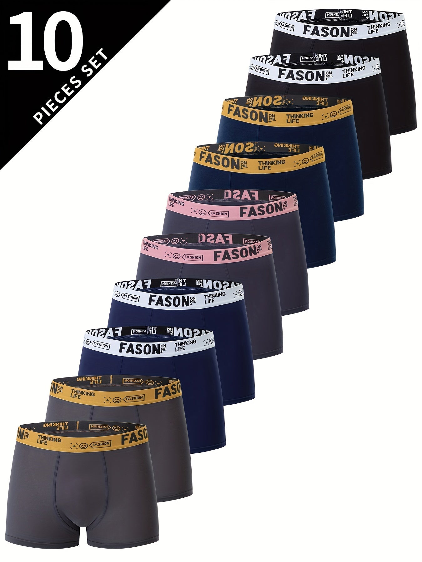 Men's Breathable Solid Color Boxer Briefs Set of 10 Polyester Elastane Stretch Comfortable