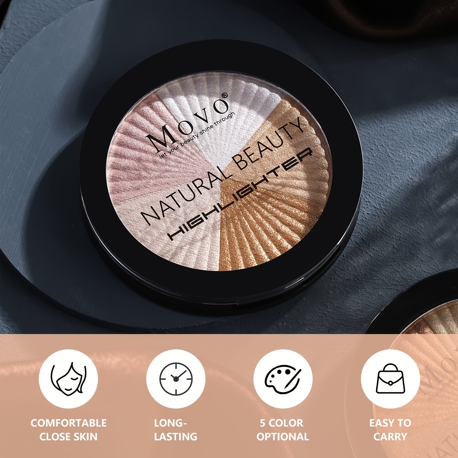 Paleta de iluminador para mujer de 5 colores con purpurina, brillo, contorno y corrector