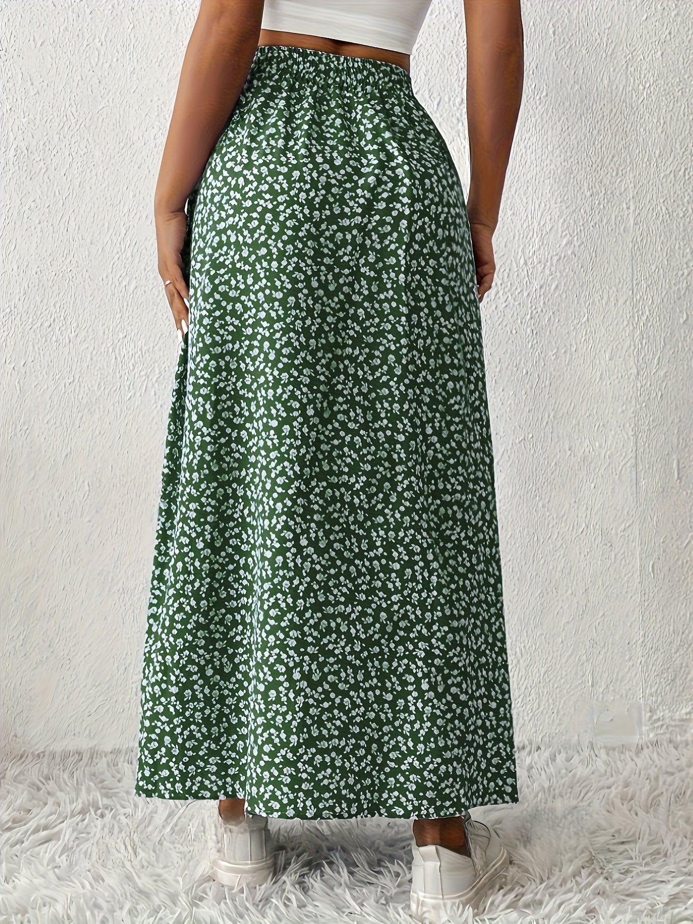 Women's Floral Print Split Skirt Lightweight Polyester White Blue Casual Vacation Spring Summer Fall