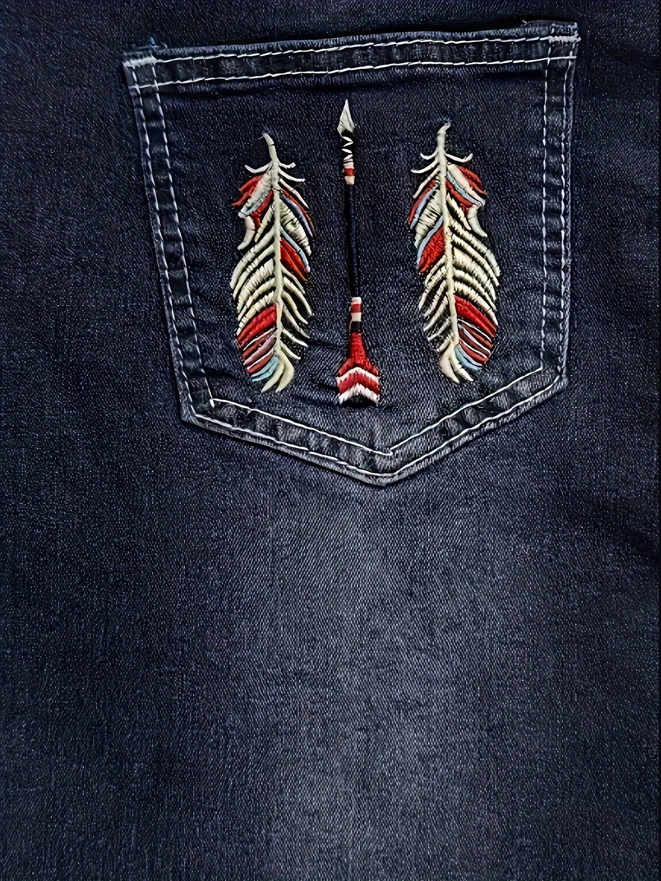 Women's Plus Size Flare Jeans High Stretch Denim Embroidery Casual Western