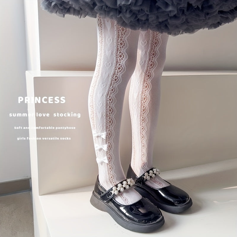 Girls' Kids Tights Spring Summer Thin Style Lace Bow Solid Color Knit Fabric
