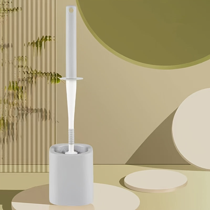 360 Degree Curved Handle Toilet Brush Set Hemispherical Brush Head Wall Mount or Floor Storage