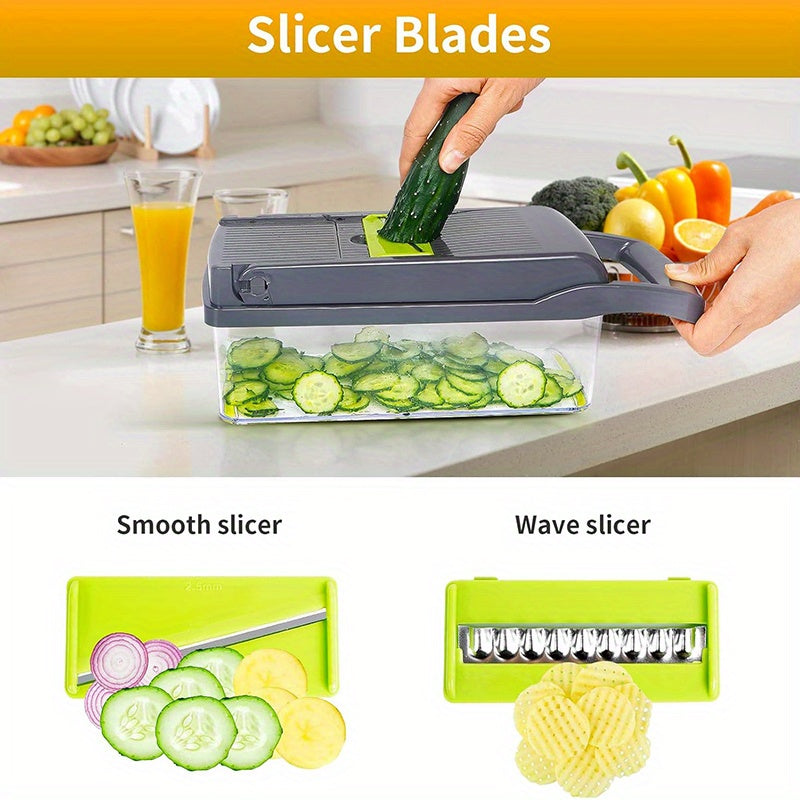 14-in-1 Plastic Kitchen Vegetable Slicer with 8 Blades and Container