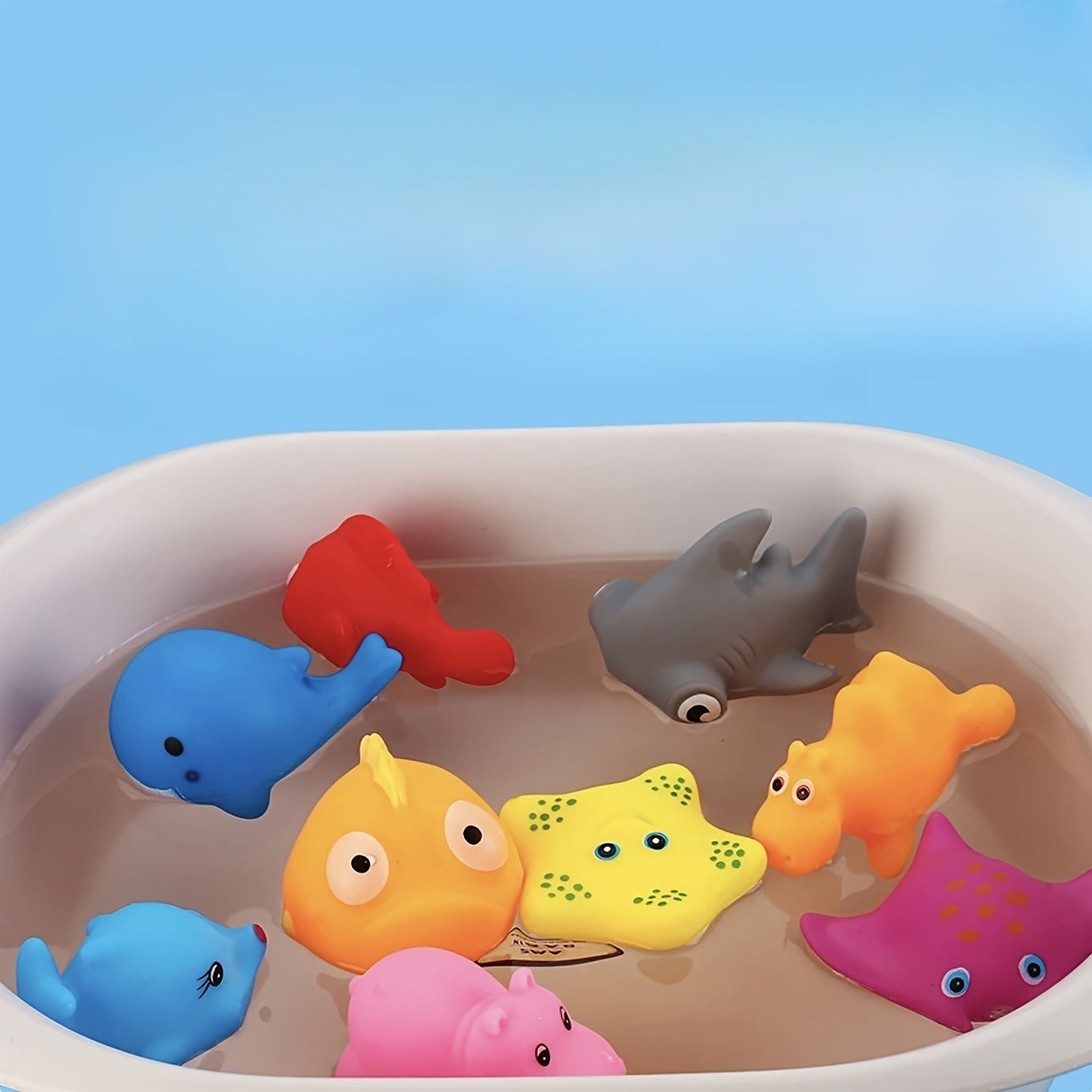 Bolalar uchun 12 ta rangli rezina hayvonchalar bilan vannaxonasi o'yinchoqlari to'plami, suvda o'ynash va sovg'a uchun