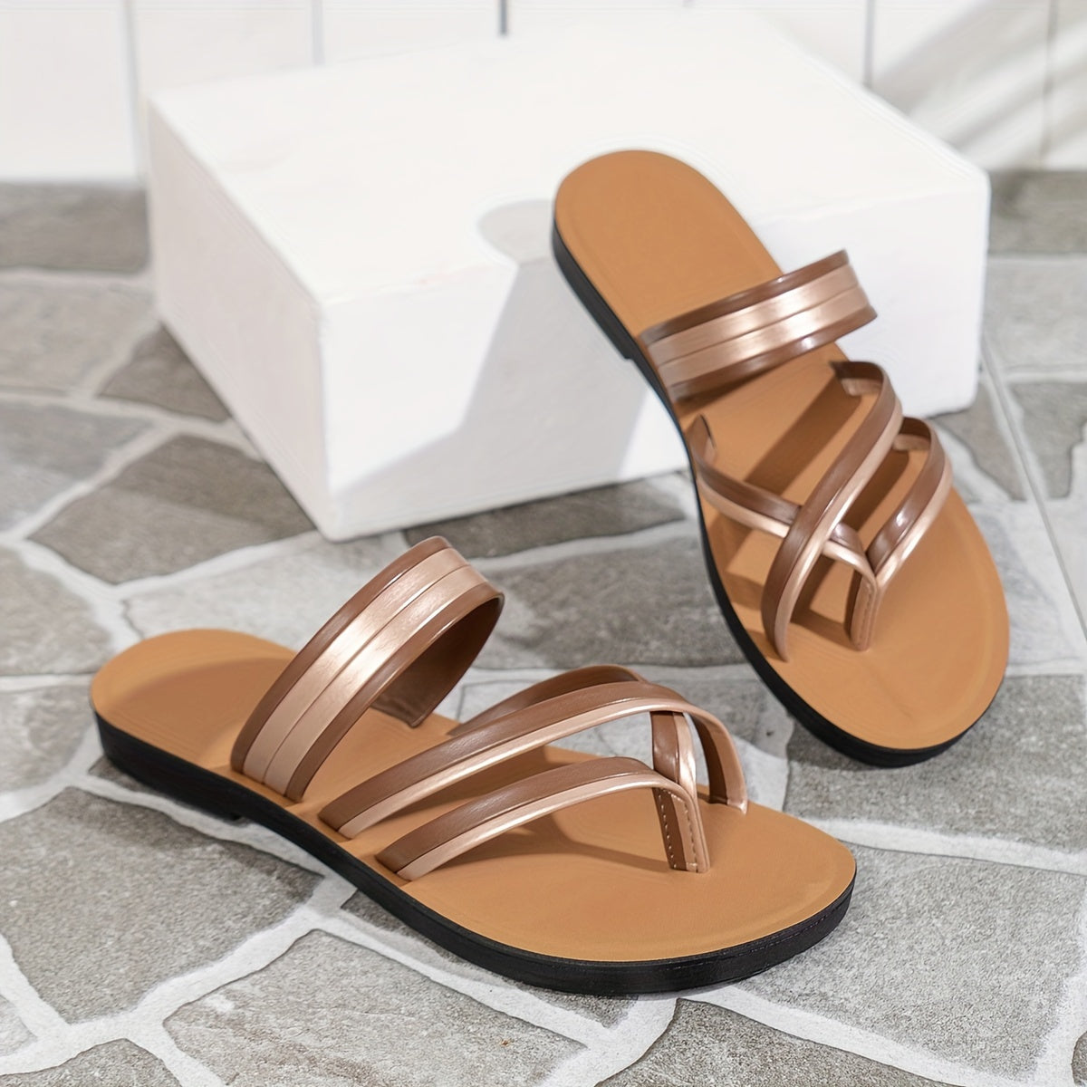 Women's Metallic Slide Sandals Casual Flat Summer Shoes Lightweight