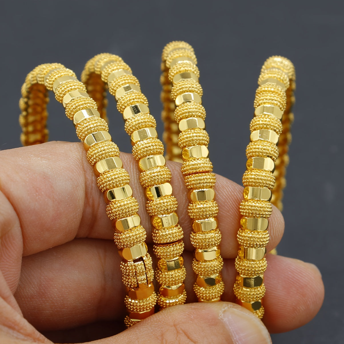 Set of 4 Women's Copper Gold-Plated Middle Eastern Style Bracelets for Daily Wear or Gifts