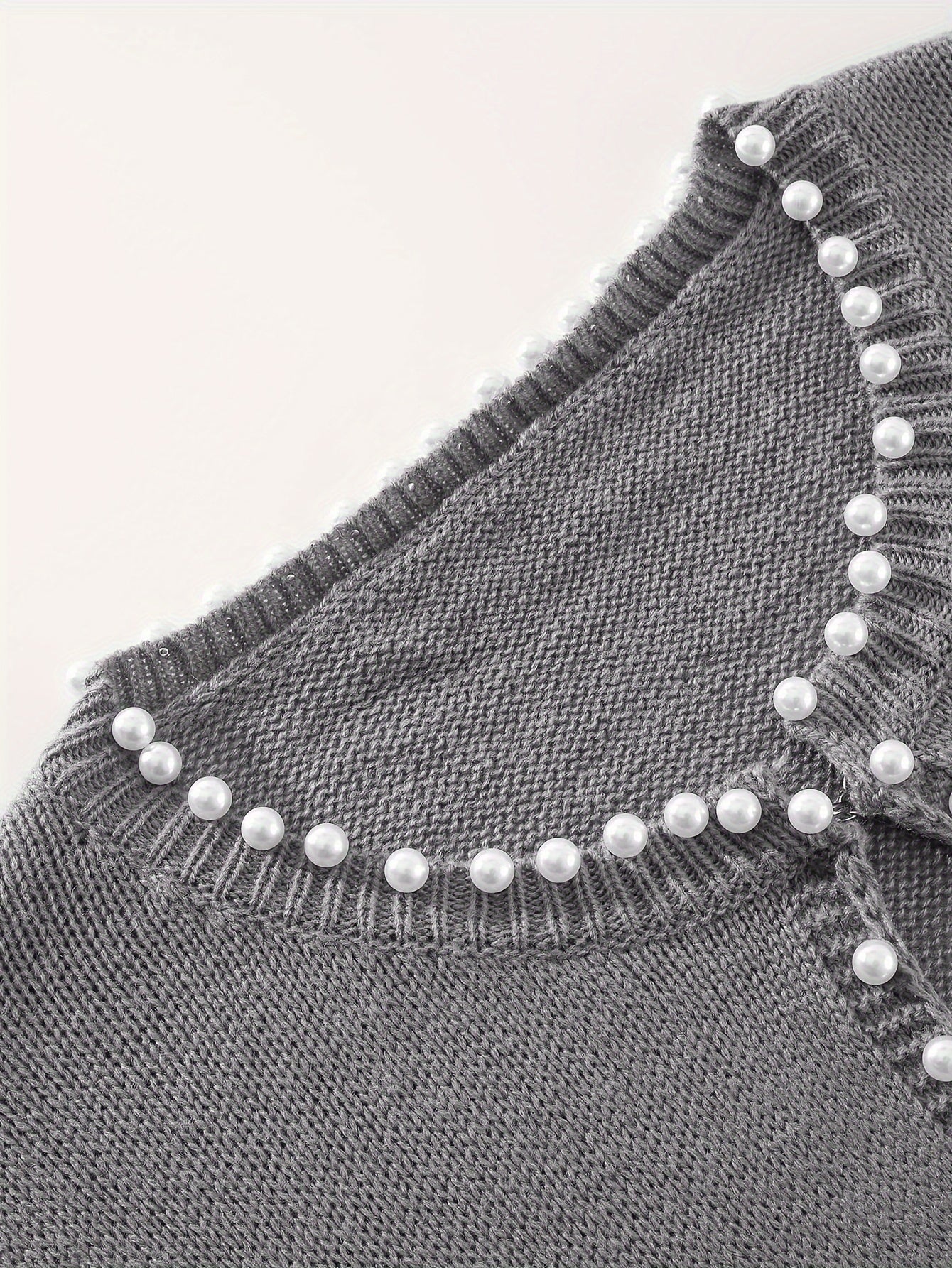 Cárdigan corto para mujer de talla grande con perlas, blanco, suéter de manga larga