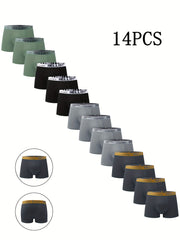 14pcs Men's Boxer Briefs Breathable Quick-Drying High Stretch Sports Trunks with 'Hello' Print