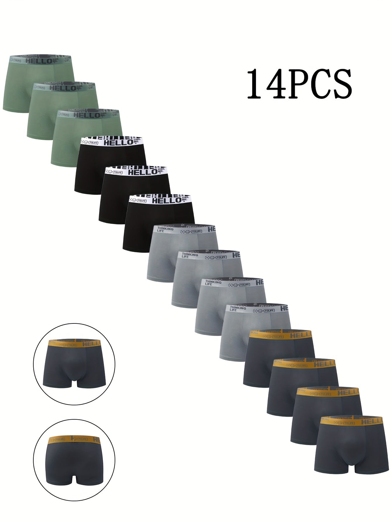 14pcs Men's Boxer Briefs Breathable Quick-Drying High Stretch Sports Trunks with 'Hello' Print