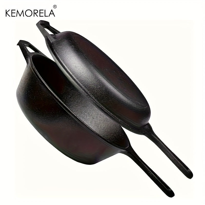 2-Piece Cast Iron Cookware Set Non-Stick Skillet and Saucepan for Camping and Wok Cooking