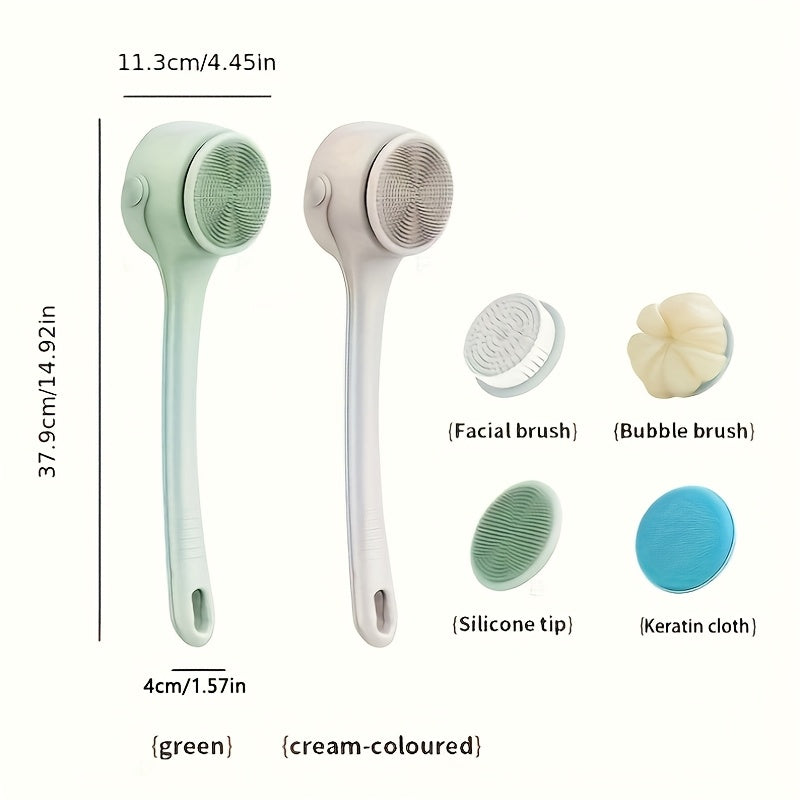 Electric Shower Brush Cleaner with 2 Long Handles 4 Rotating Shower Heads Silicone Body Scrub