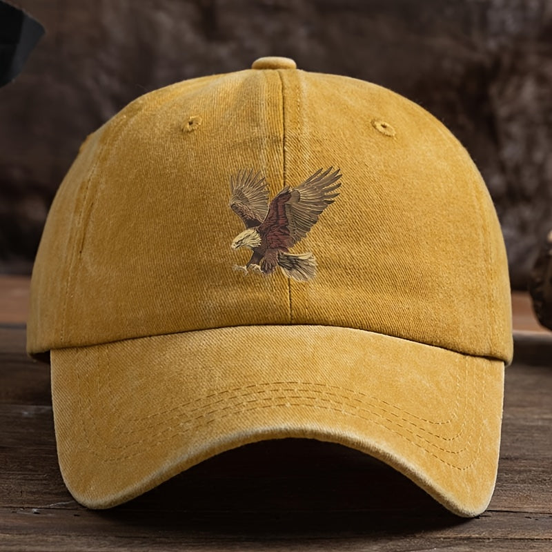 Men's Dark Blue Adjustable Baseball Cap with Eagle Print Sun Protection Polyester