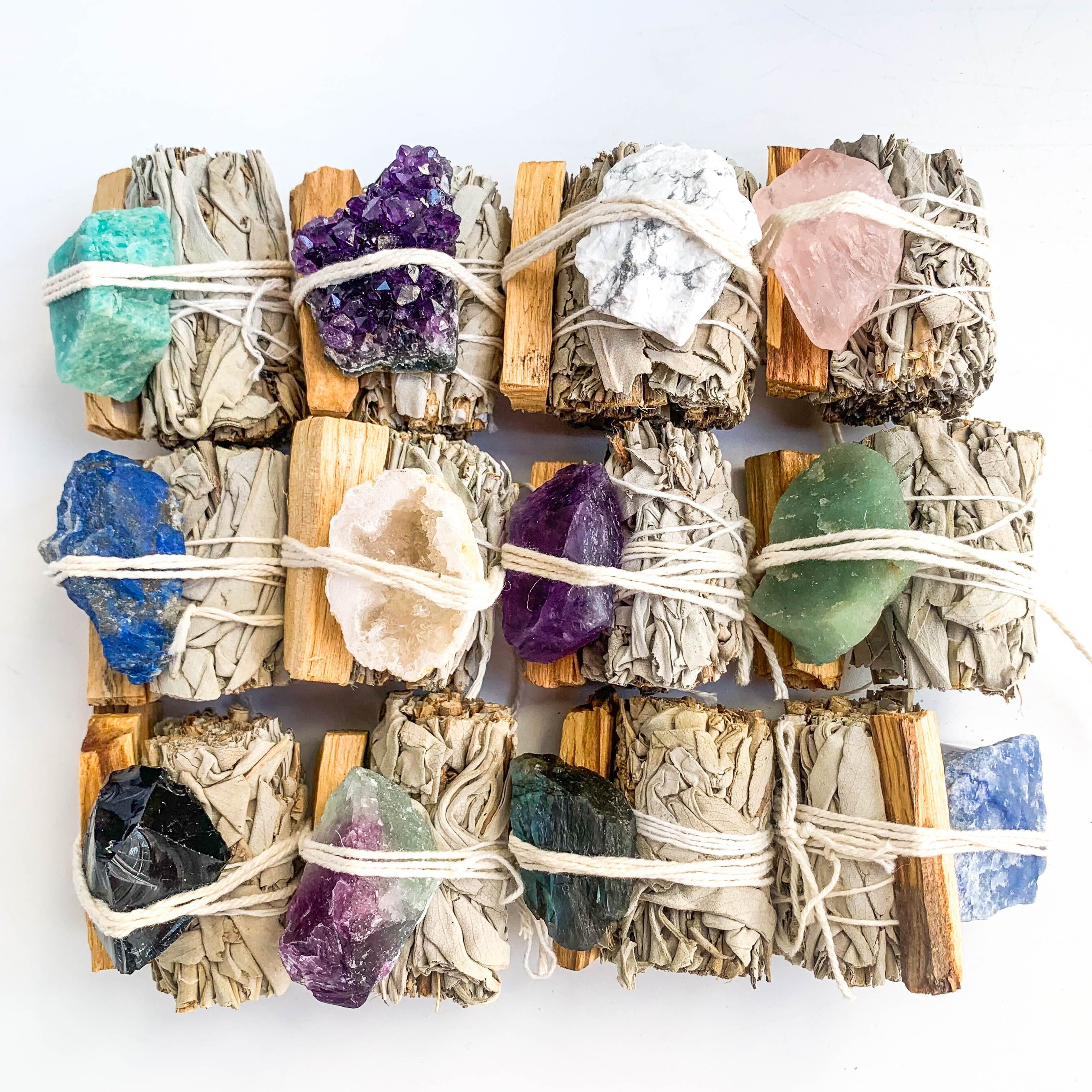 Натуральный кристалл энергии для очищения с аметистом, селенитом и набором белого шалфея