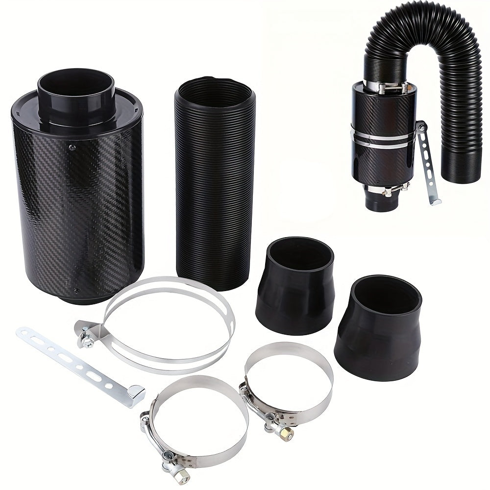 Universal Automotive Air Filter Kit Carbon Fiber Intake System with Flexible Hose