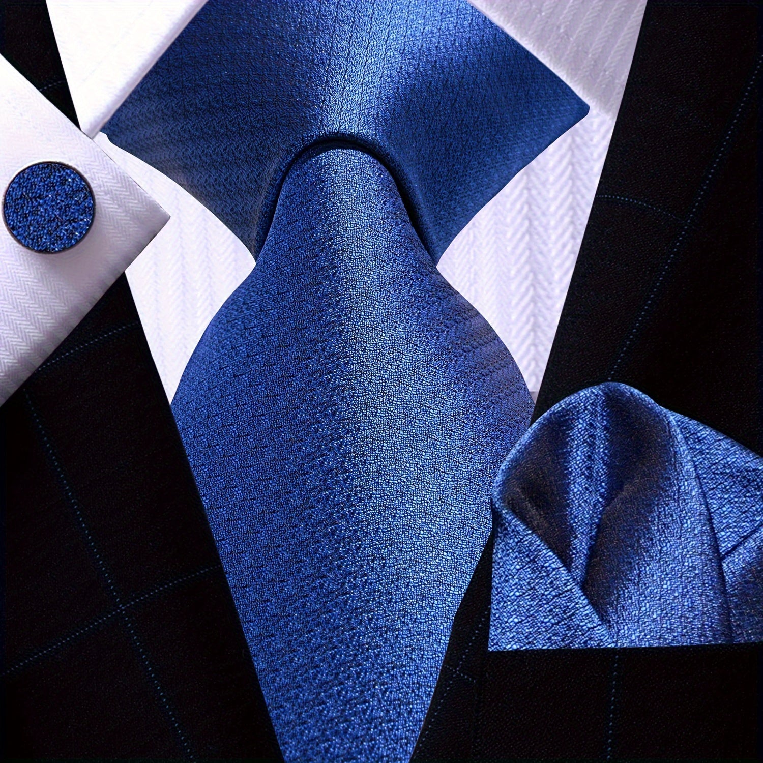 Men's Necktie Pocket Square Cufflinks Set for Wedding Business Party