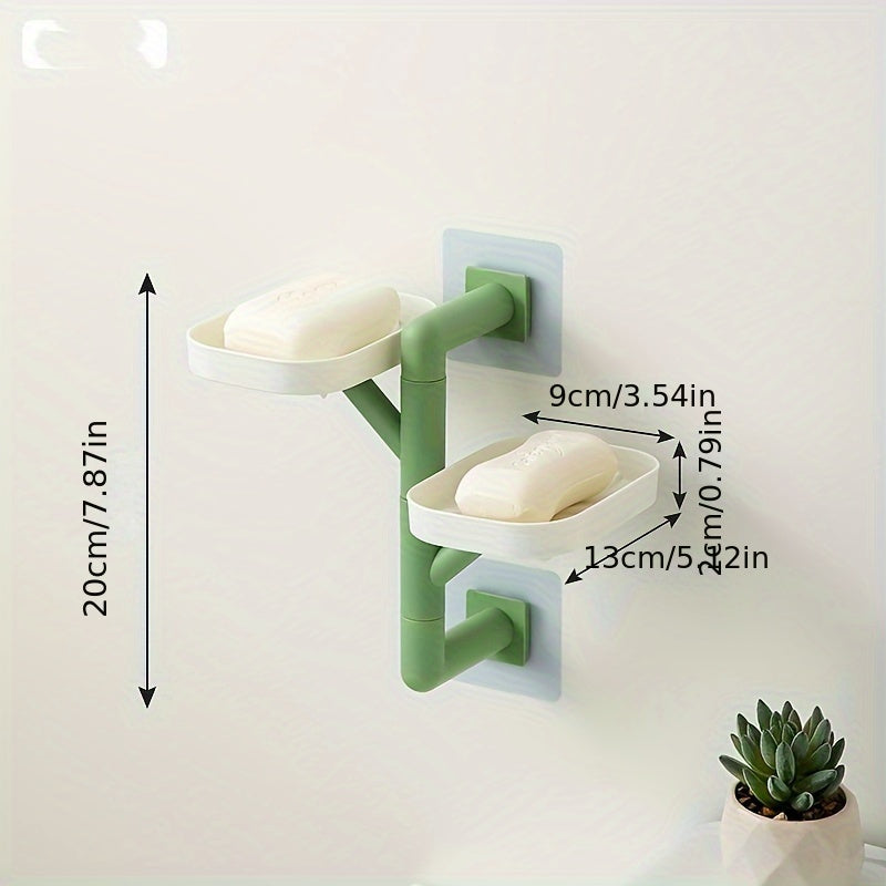 Teshik ochmasdan sabun va aksessuarlar uchun devorga o'rnatiladigan aylanuvchi sabun idishi - drenajli
